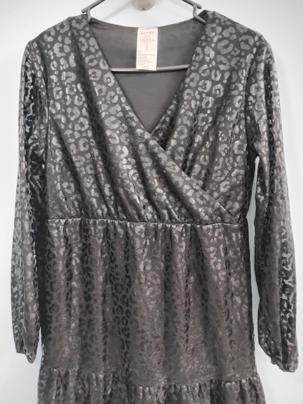 NWT Serra Black Metallic Leopard Print Long Sleeve Dress Size Small